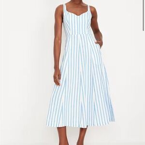 Fit & Flare Sleeveless Linen-Blend Midi Dress